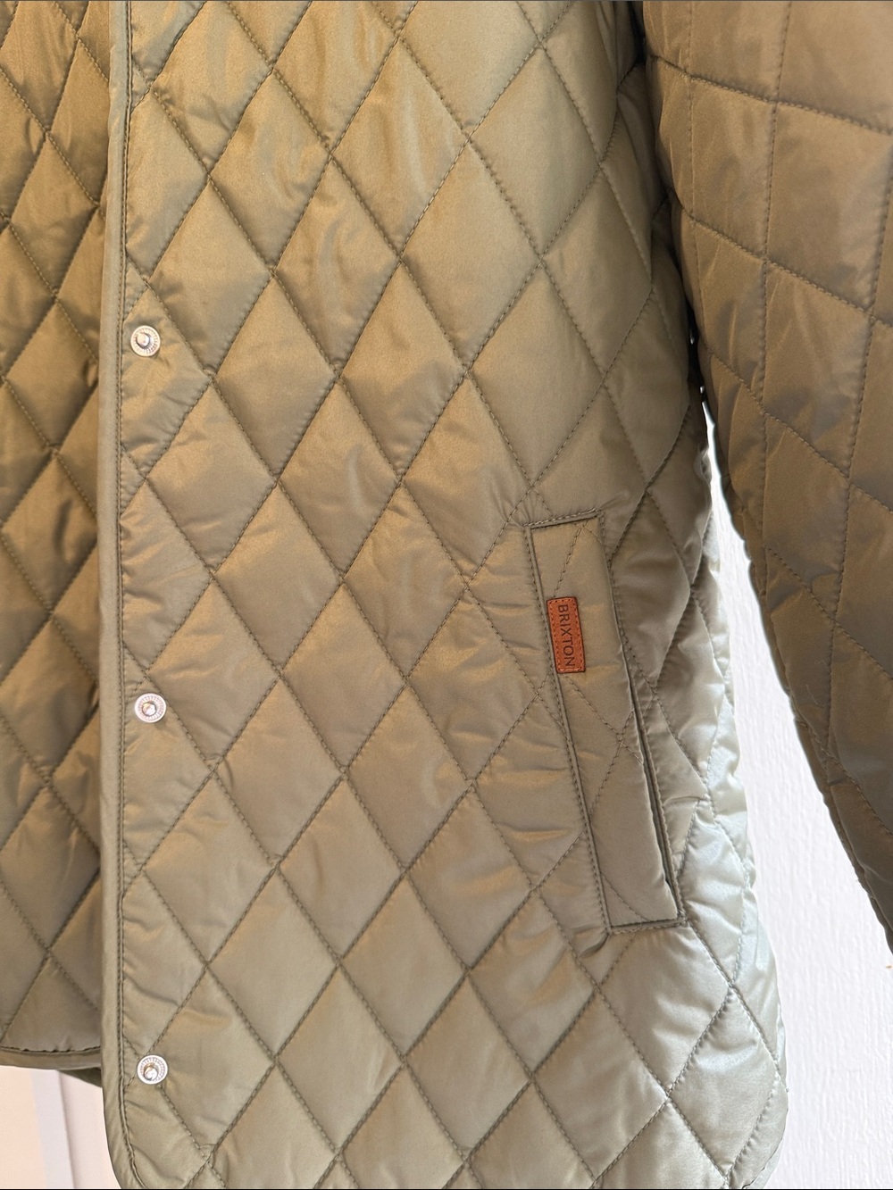 Brixton Olive Quilted Diamond-Stitch Jacket with Tan Corduroy Collar - Picture 3 of 5